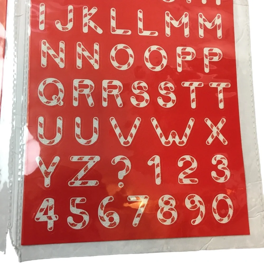 Alphabet Number Glitter Stickers Red Candy Cane Christmas 2 Sheets 104 Total NEW